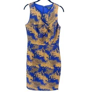 Cynthia Steffe Dress Size 6 Blue Gold Metallic Brocade Sheath Career Cocktail